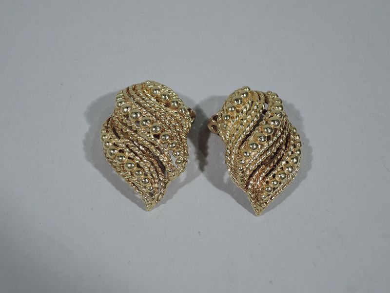 Pair of Snazzy 1960s American Modern 14K Gold Clip-On Earrings