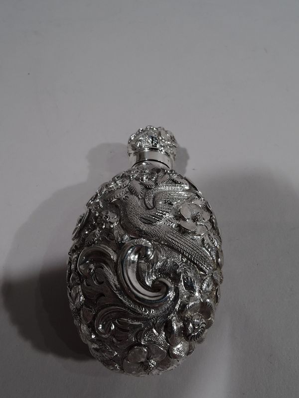 Antique English Repousse Sterling Silver Scent Bottle 1889