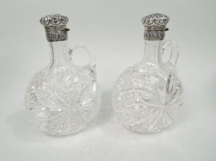 Pair of Antique Gorham Victorian Cut-Glass & Sterling Silver Decanters