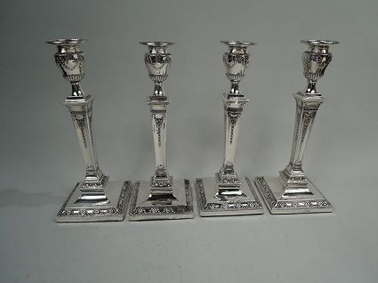 Set of 4 English Victorian Classical Candlesticks by Hawksworth, Eyre
