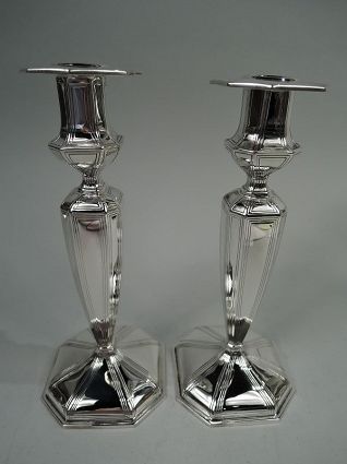 Pair of American Edwardian Georgian Sterling Silver Candlesticks 1927