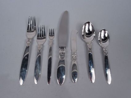Georg Jensen Cactus Sterling Silver Dinner Set for 12 with 84 Pieces