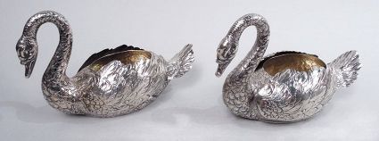 Pair of German Silver Swans with Hinged Wings by Gebrüder Neumann