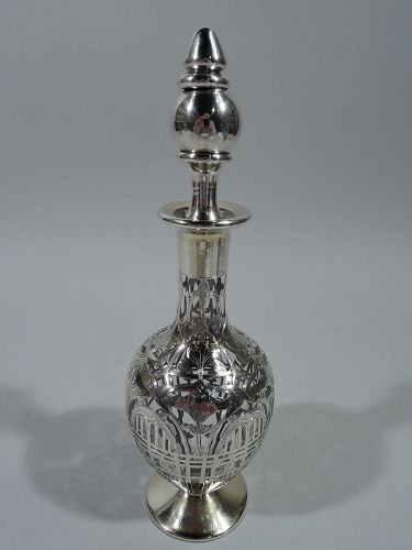 Antique American Art Nouveau Silver Overlay Liqueur Decanter