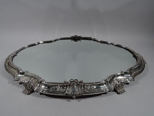 Large Antique French Rococo Revival Silver Centerpiece Plateau