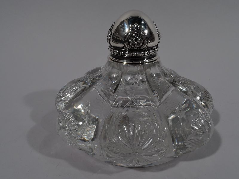 Tiffany Art Nouveau Sterling Silver and Engraved Glass Inkwell