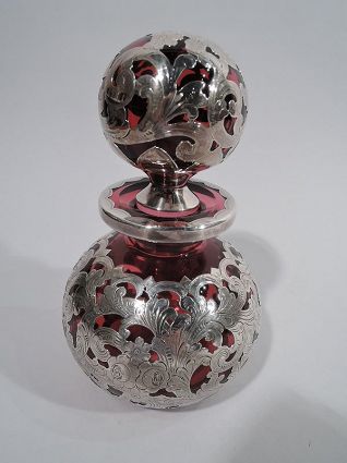Antique Gorham Art Nouveau Red Silver Overlay Cologne Bottle