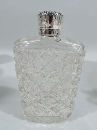 Antique Unger Sterling Silver & Brilliant-Cut Glass Flask