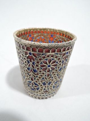 Antique Plique a Jour Beaker in Rich Blue and Red