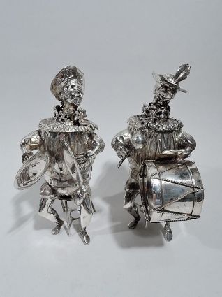 Pair of Antique German Silver Musician Bobble Boxes