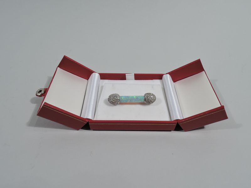 Antique American Platinum and Diamond Brooch with Fiery Pipe Opal