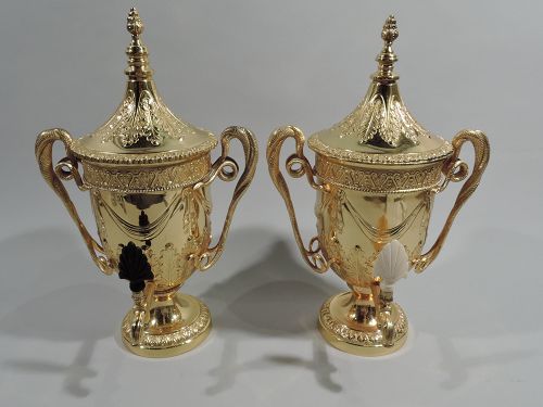 Pair of Neoclassical-Style Gilt Sterling Silver Tea Urns