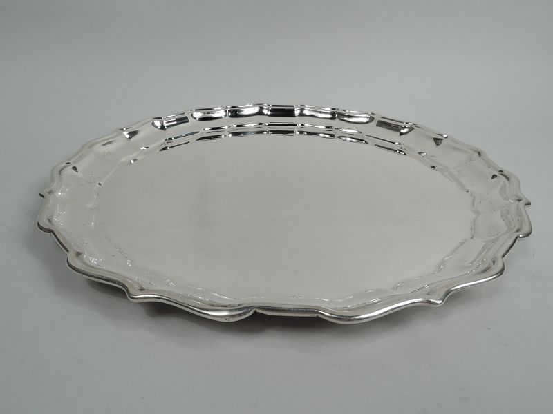 Large Frank W Smith Chippendale Sterling Silver Tray with Piecrust Rim