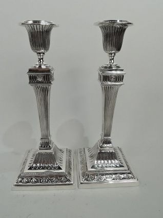 Pair of English Victorian Classical Sterling Silver Candlesticks 1894