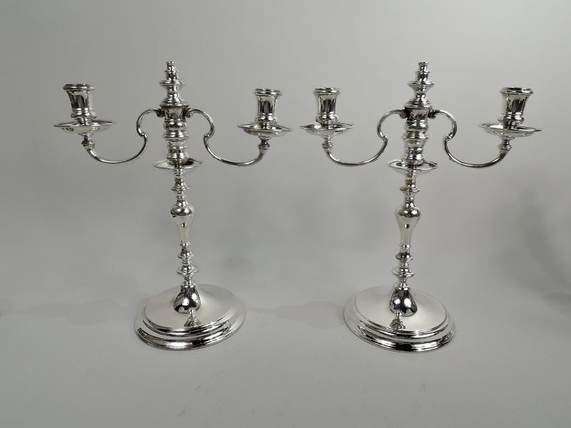 Pair of Traditional American Colonial 3-Light Candelabra by Ensko
