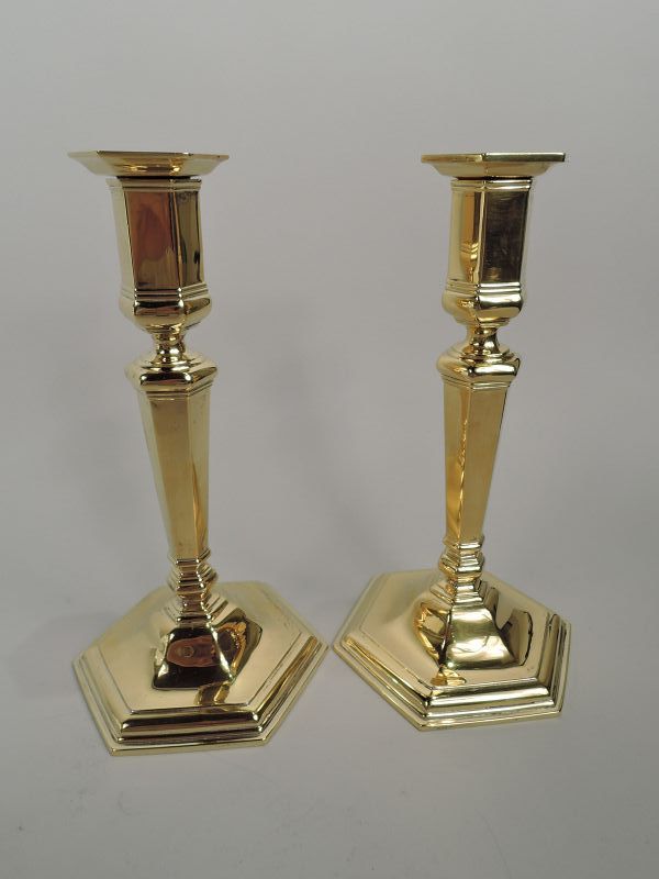 Pair of Tiffany Edwardian Georgian Gilt Sterling Silver Candlesticks