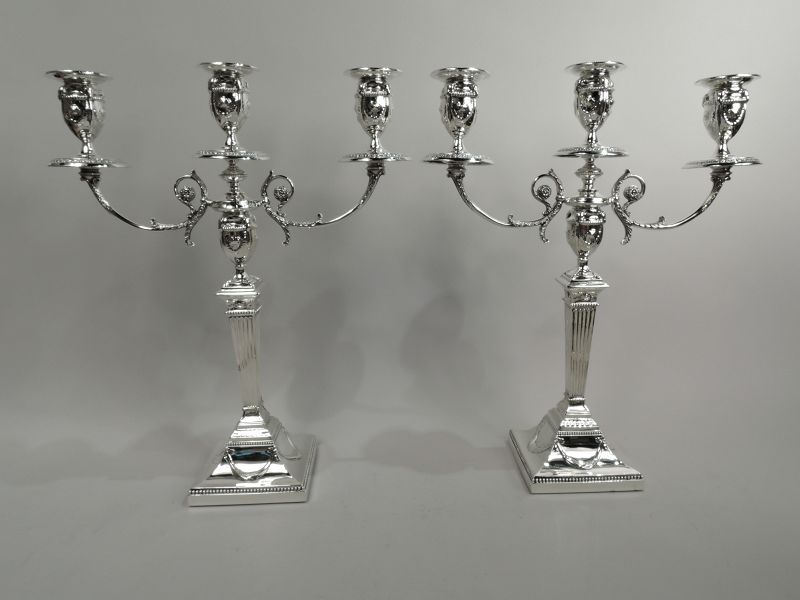Pair of Antique English Victorian Neoclassical 3-Light Candelabra 1898