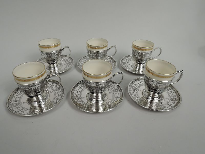 Set of 6 Tiffany Edwardian Regency Demitasse Holders & Lenox Liners