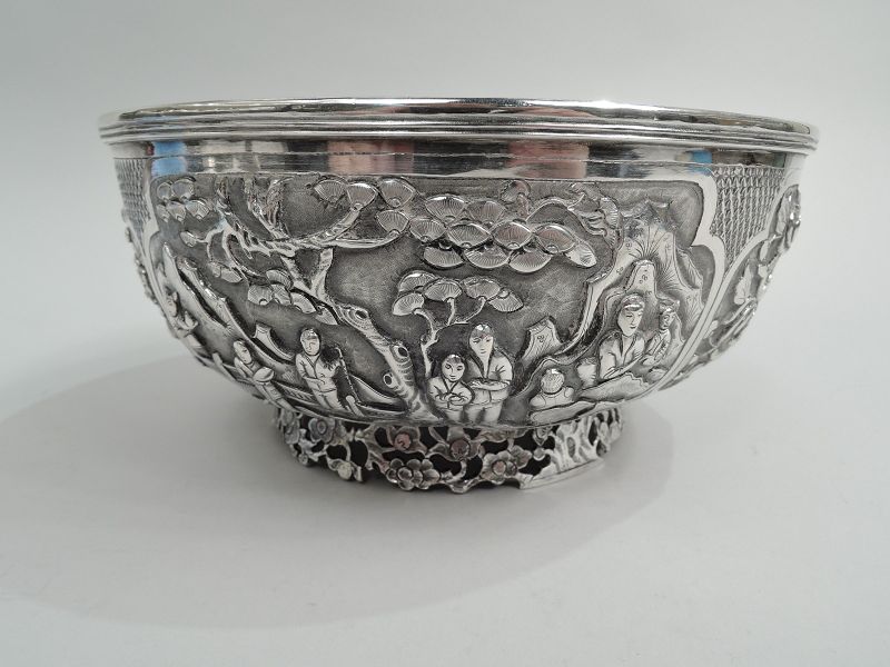 Antique Chinese Export Silver Bowl by Wang Hing