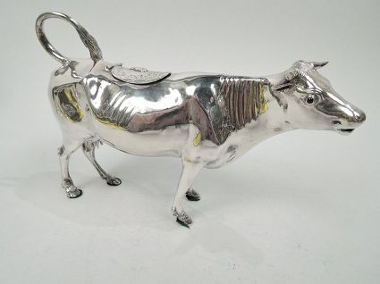 Large Antique German Silver Bountiful Bessie Cow Creamer