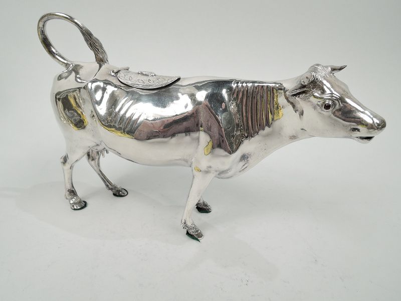 Large Antique German Silver Bountiful Bessie Cow Creamer