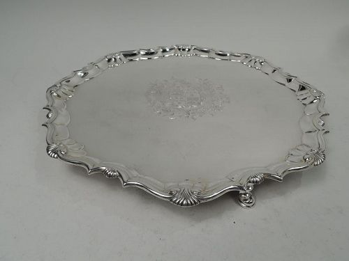 English Georgian Armorial Piecrust Shell Salver by Abercromby 1741