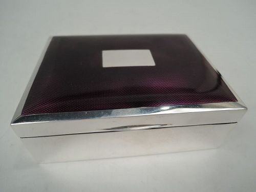 English Art Deco Sterling Silver & Purple Enamel Box 1972