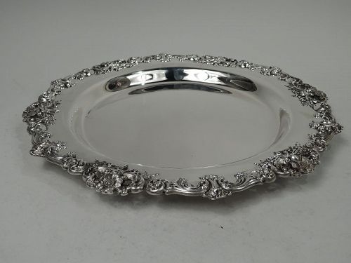 Pretty Antique Silver Tray with Scrolls & Flowers by Theodore B. Starr