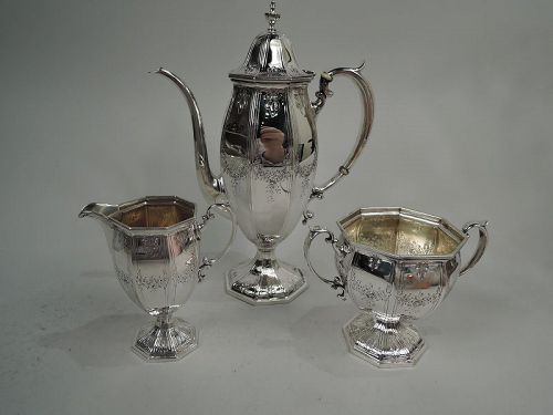 Antique American Edwardian Regency Sterling Silver 3-Piece Coffee Set