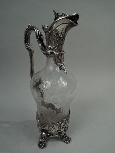 Gorgeous French Belle Epoque Rococo Silver & Crystal Decanter