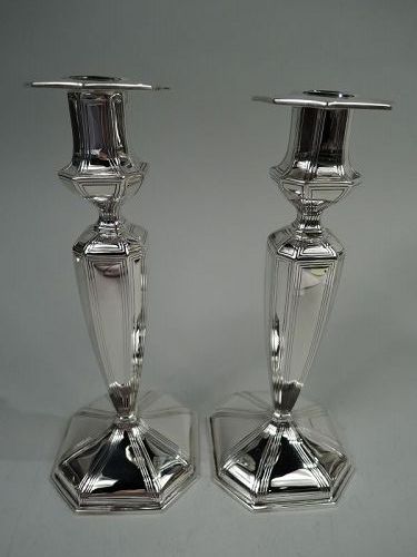 Pair of American Edwardian Georgian Sterling Silver Candlesticks 1927
