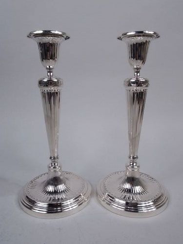 Pair of Tiffany English Neoclassical Sterling Silver Candlesticks