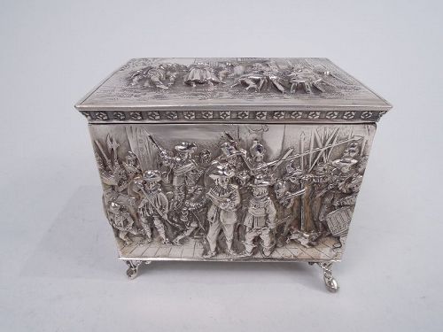 Antique German Silver Box with Olden Days Scenes
