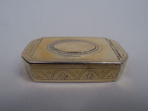 Antique English Georgian Neoclassical Silver Gilt Snuffbox 1823