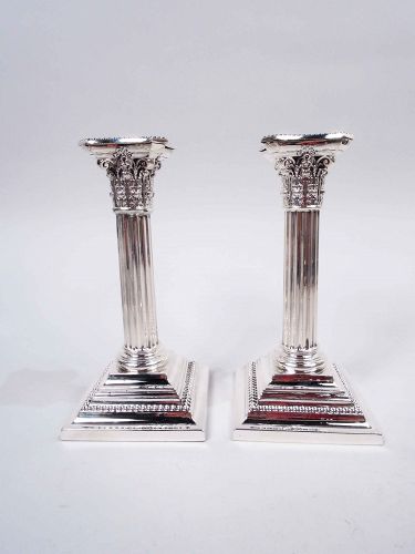 Pair of Antique Gorham Edwardian Classical Column Candlesticks