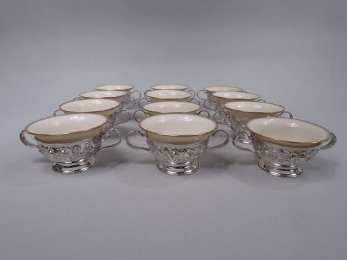 Set of 12 Schofield Baltimore Holders with Lenox Bouillon Inserts
