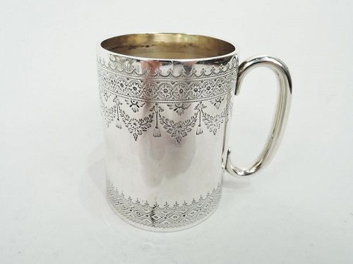 Festive English Victorian Sterling Silver Baby Cup 1887