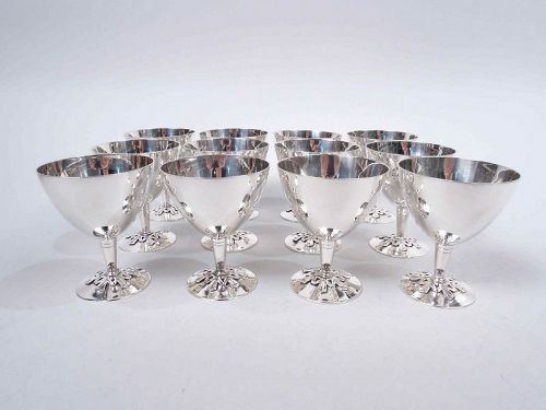 Set of 12 Tiffany Modern Sterling Silver Snowflake Cocktail Cups