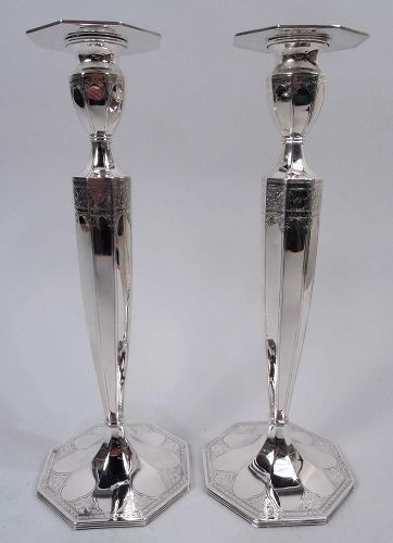 Pair of JE Caldwell Edwardian Classical Sterling Silver Candlesticks