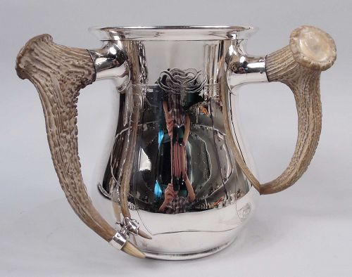 Large Gorham Edwardian Big Game-Era Trophy Cup with Horn Handles