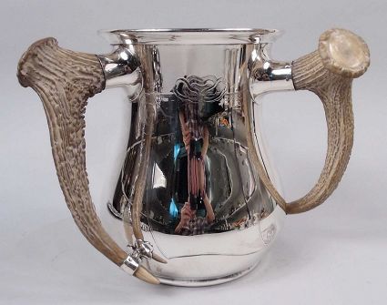 Large Gorham Edwardian Big Game-Era Trophy Cup with Horn Handles