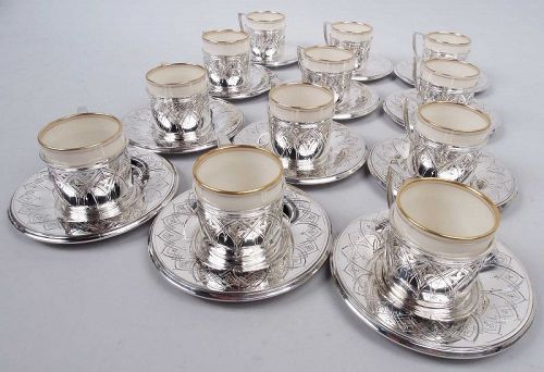 Tiffany Modern Gothic Demitasse Holders & Saucers with Lenox Liners