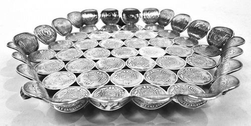 Antique South American Coin Silver Dish Comprising Brazilian Reis