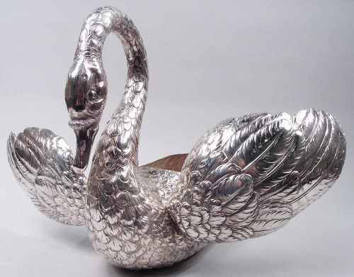 Big & Beautiful German Silver Centerpiece Swan with Wide Wingspan