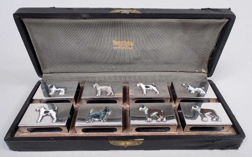 Set of 8 Udall & Ballou Enamel Matchbox Holders with Dogs
