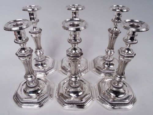 Set of 6 French Belle Epoque Louis Seize Classical Silver Candlesticks